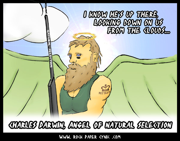 Charles Darwin, Angel of Natural Selection in which Charles Darwin is bad-ass angel with a sniper rifle