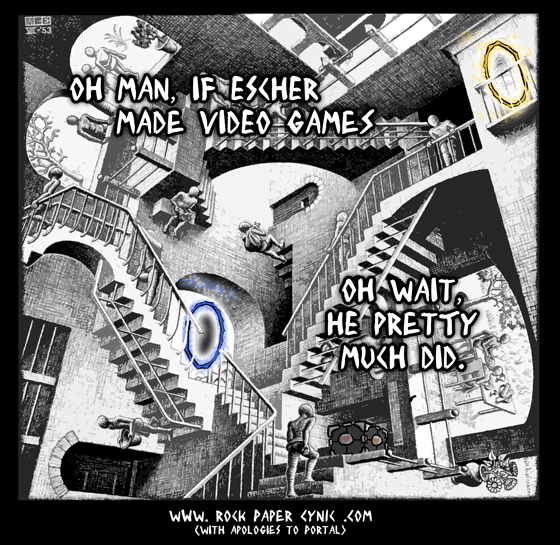 If Escher Designed Video Games Escher's Relativity lithograph gets turned into a Portal level