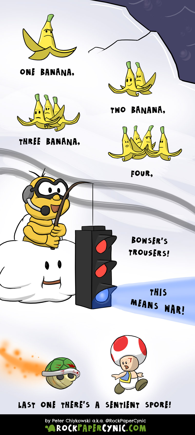 One Shell, Two Shell, Red Shell, Blue Shell (Mario Kart Parody P. II) Dr. Seuss recites a poem about Bowser, Toad, bananas, and (above all) Mario Kart violence