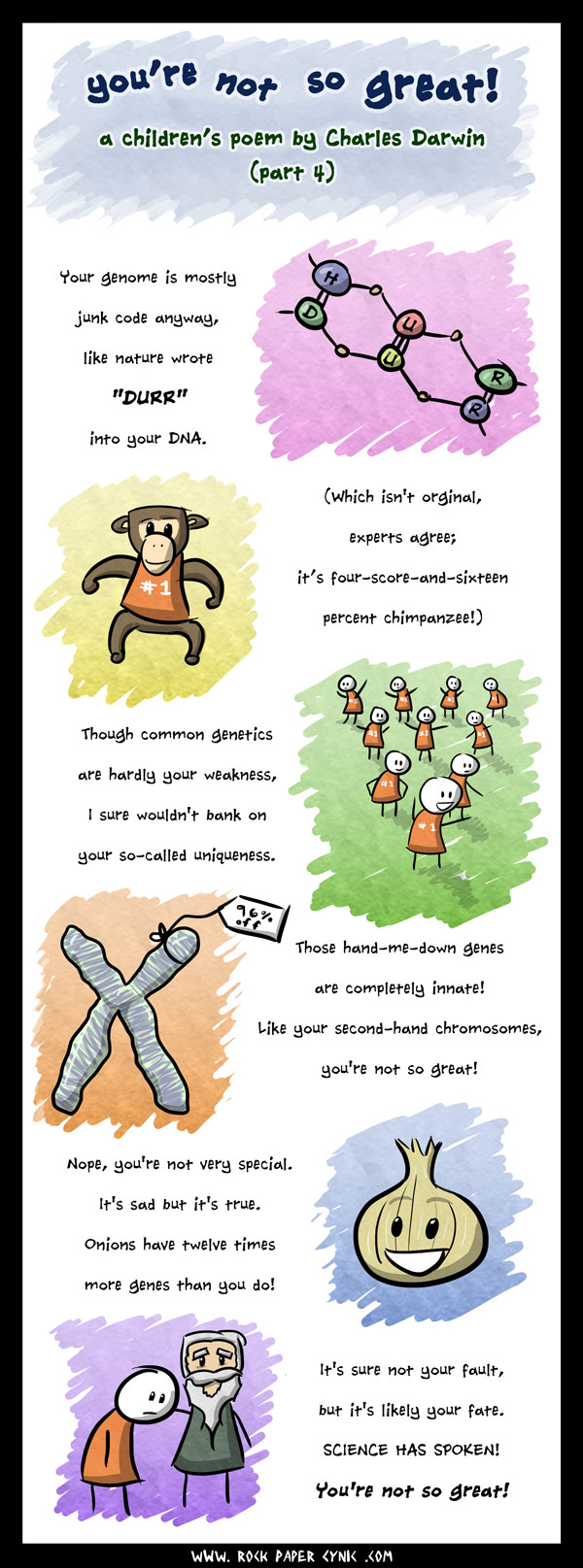 You're Not So Great: A Children's Poem by Charles Darwin (Part IV) Charles Darwin tells kids how they are lame in terms of evolution and whatnot