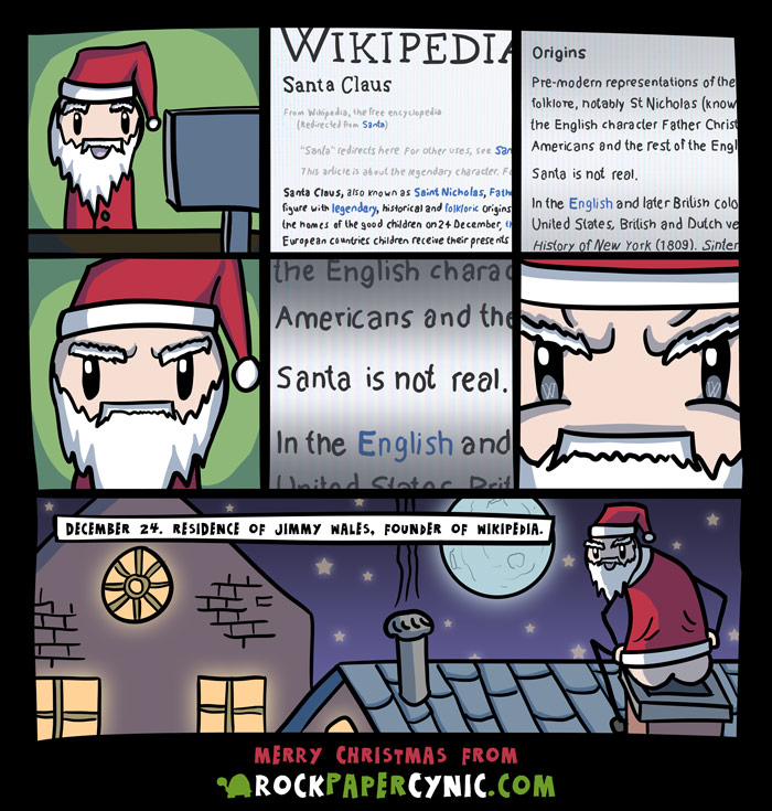 Santa Claus makes an anonymous donation to Wikipedia's fundraising drive Santa Claus takes on Jimmy Wales, founder of Wikipedia