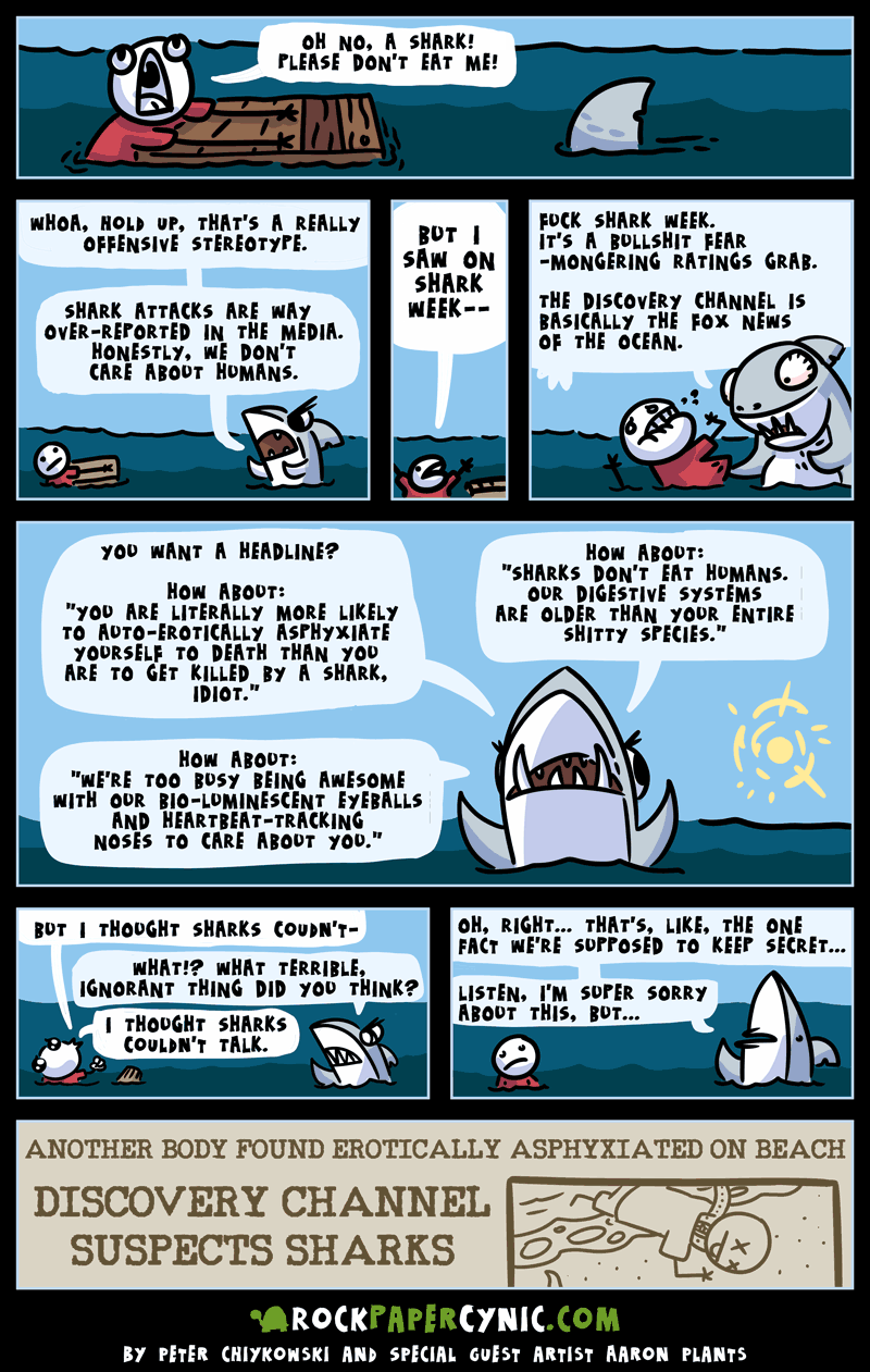 If Sharks Could Respond to Shark Week Mania Stereotypes we see what sharks would say if they could finally have their voices heard on the killing machine steroetypes that Shark Week spreads around!